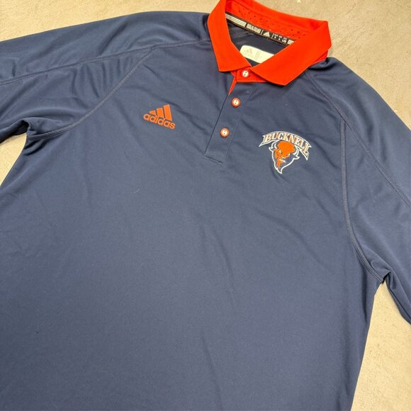 Adidas NCAA Bucknell Bison Short Sleeve Polo Shirt Stretch Blue Large - Picture 2 of 7